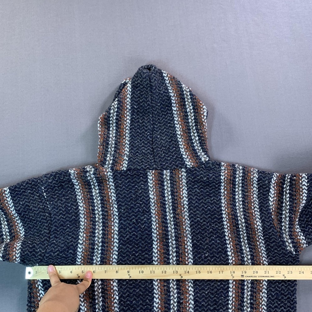 Baja Joe Hoodie Men LG Blue & Gray Striped Woven Pullover Baja Mexican Poncho - Picture 11 of 15